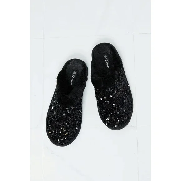 Sequin Faux Fur Slipper in Black - Picture 5 of 6